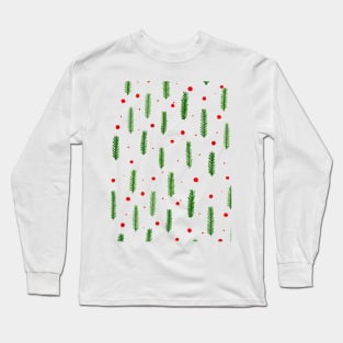 Christmas branches and dots - green and red Long Sleeve T-Shirt